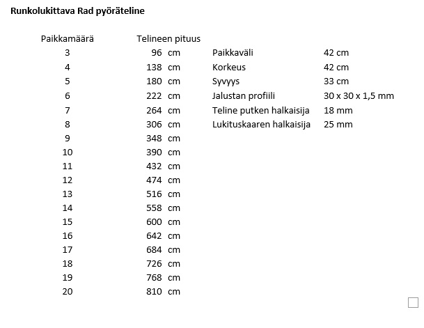 Pyöräteline Rad runkolukituksella